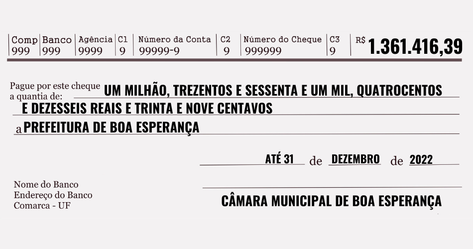 Câmara devolve mais de 1,3 milhões à Prefeita Fernanda